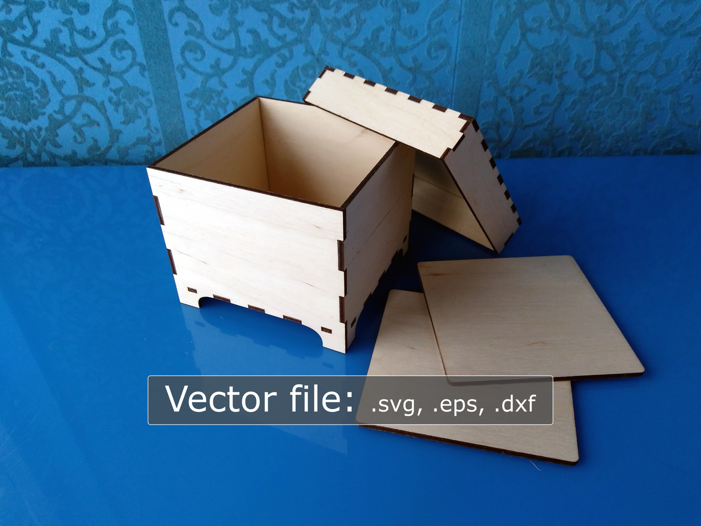 Laser Cut - 4" x 4" Coaster box with lid and feet (Digital download)