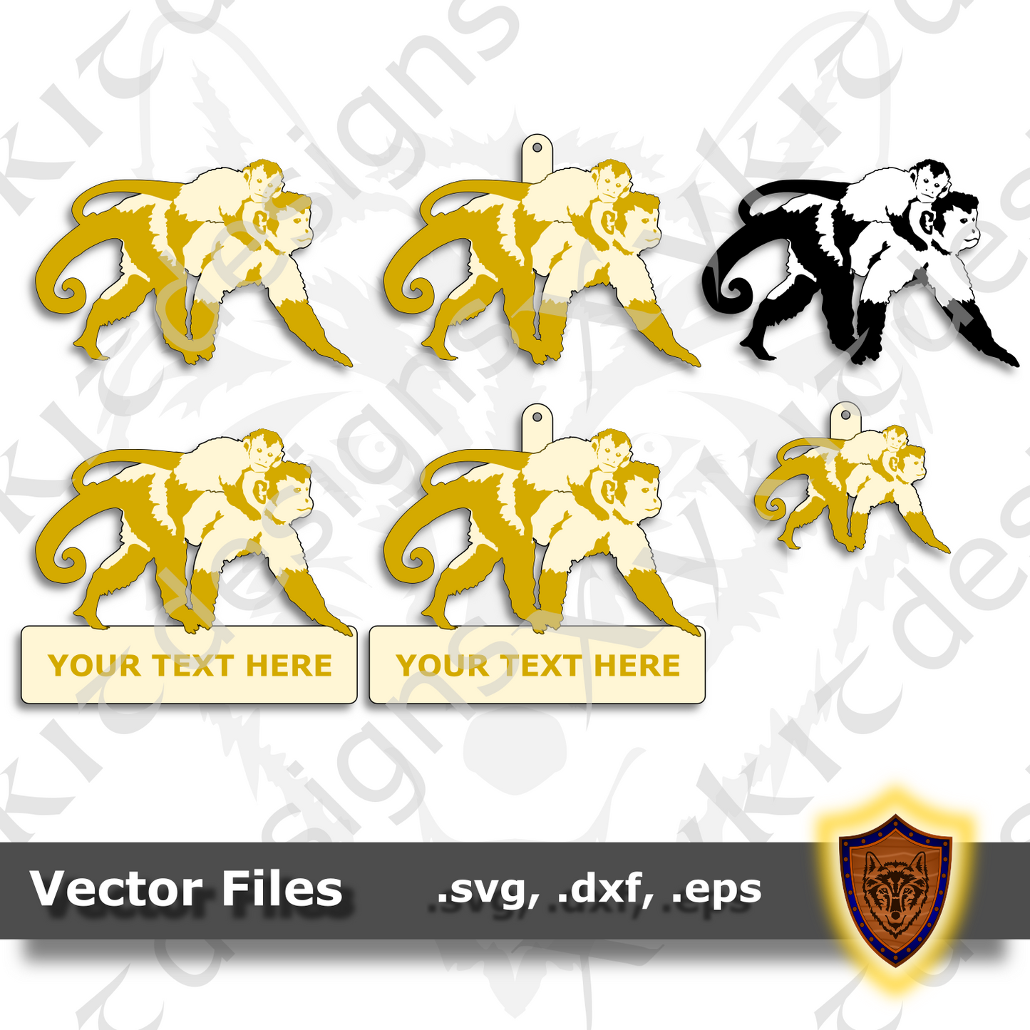 Capuchin Monkey with baby - Animal Ornament - Magnet - Key Chain - (SVG, DXF, EPS) Digital Download