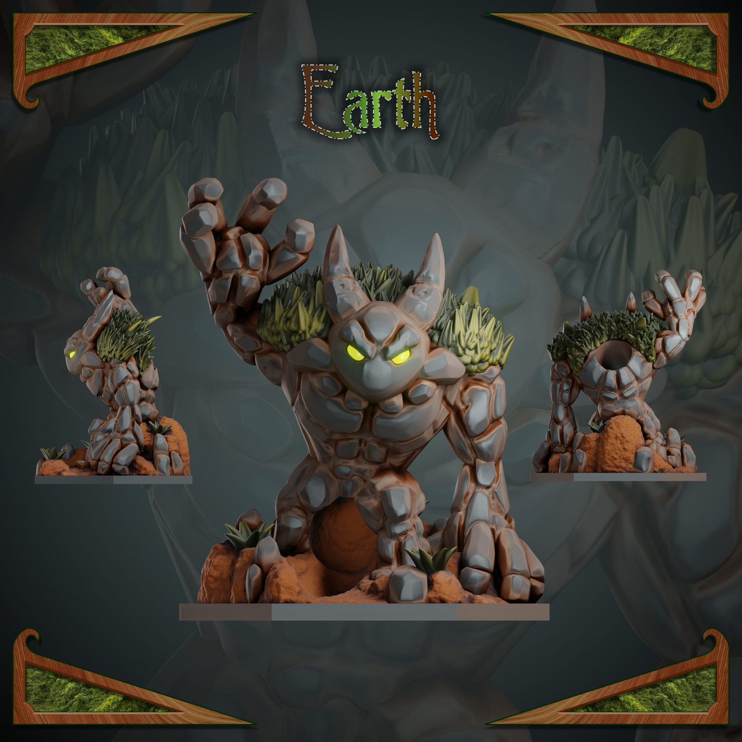 Earth Elemental - Dice Tower, Tray, Mini, + bonus Player Tile - 3D print files