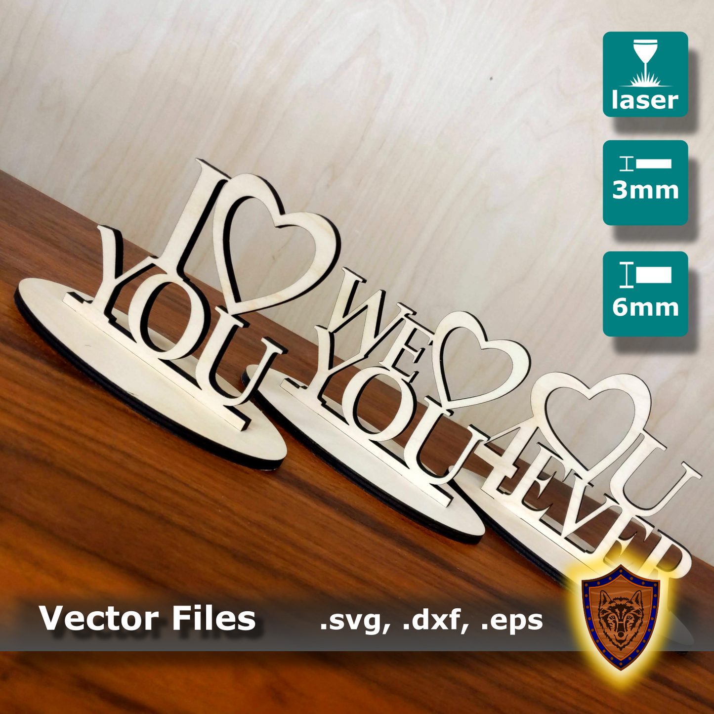 Love You Table Signs - 3 Designs - 3mm and 6mm (digital download)