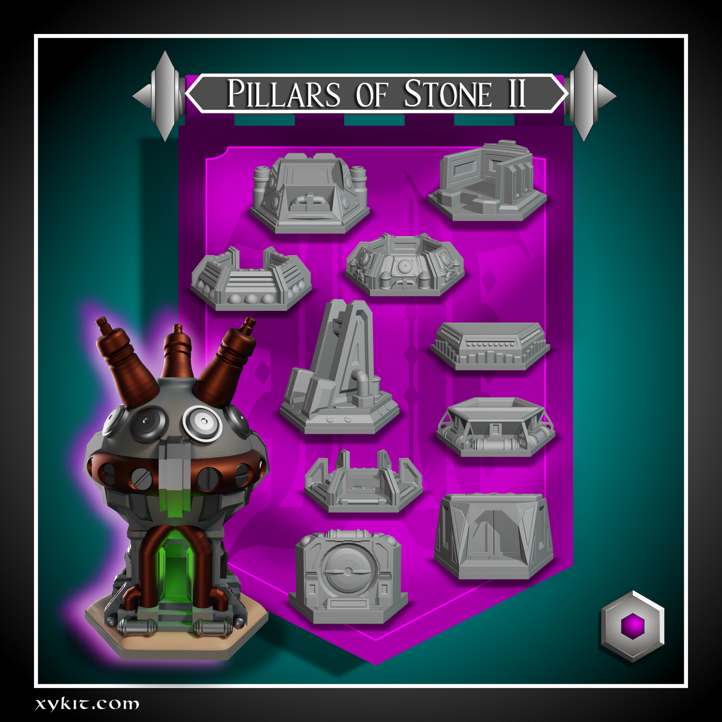 3d printable sci fi tabletop dice tower, card holders, bowls and accessories