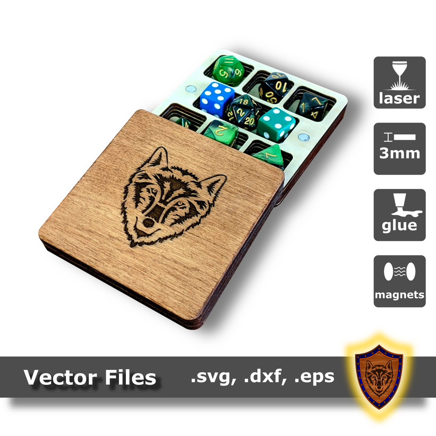 Square Dice Box with hand-drawn engravings - Vector Files (Digital Download)