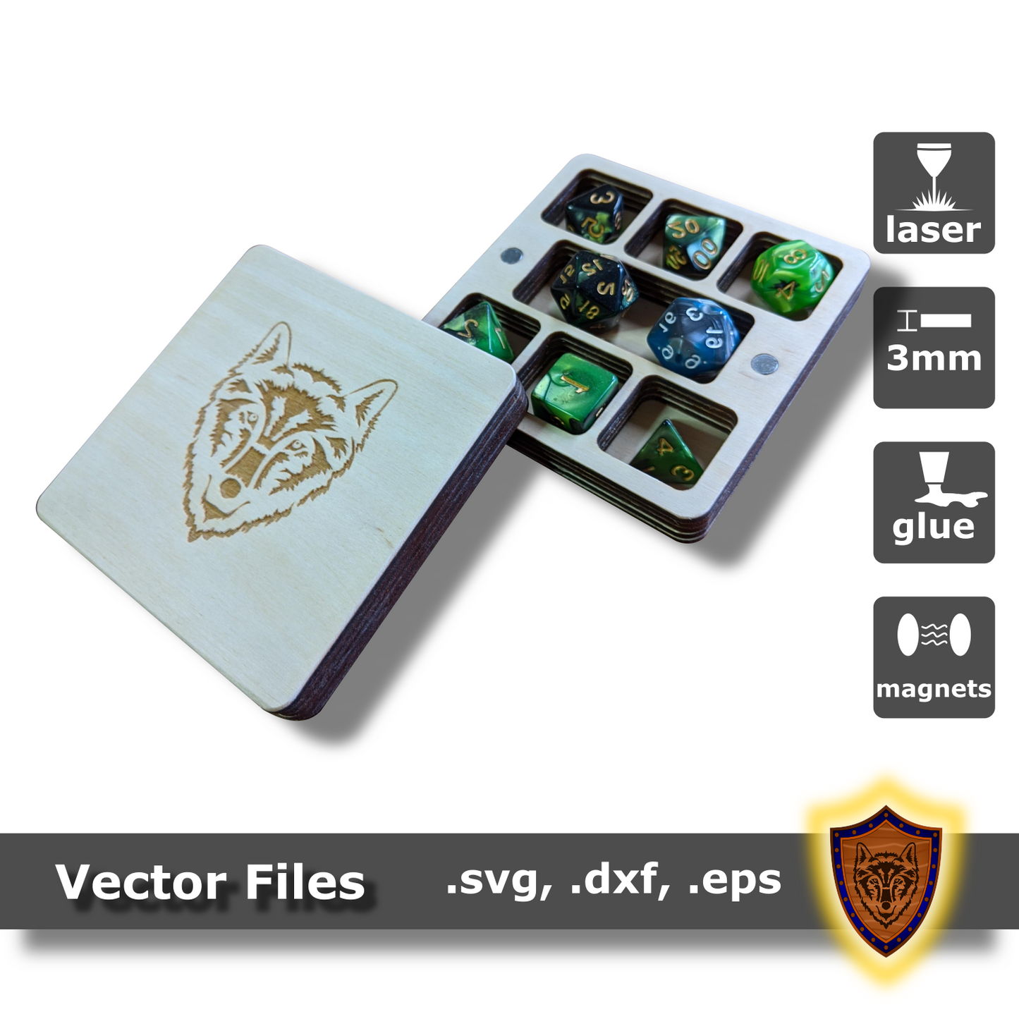 Square Dice Box with hand-drawn engravings - Vector Files (Digital Download)