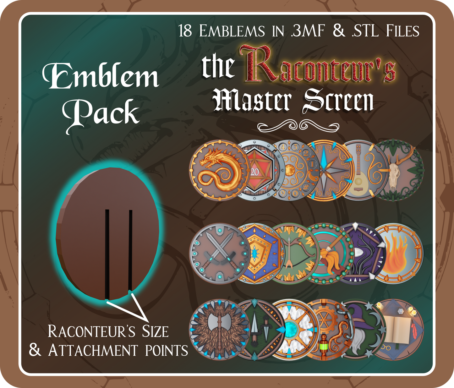 Dungeon Master Screen Emblems Add-on Pack - 3D printing files – Xykit