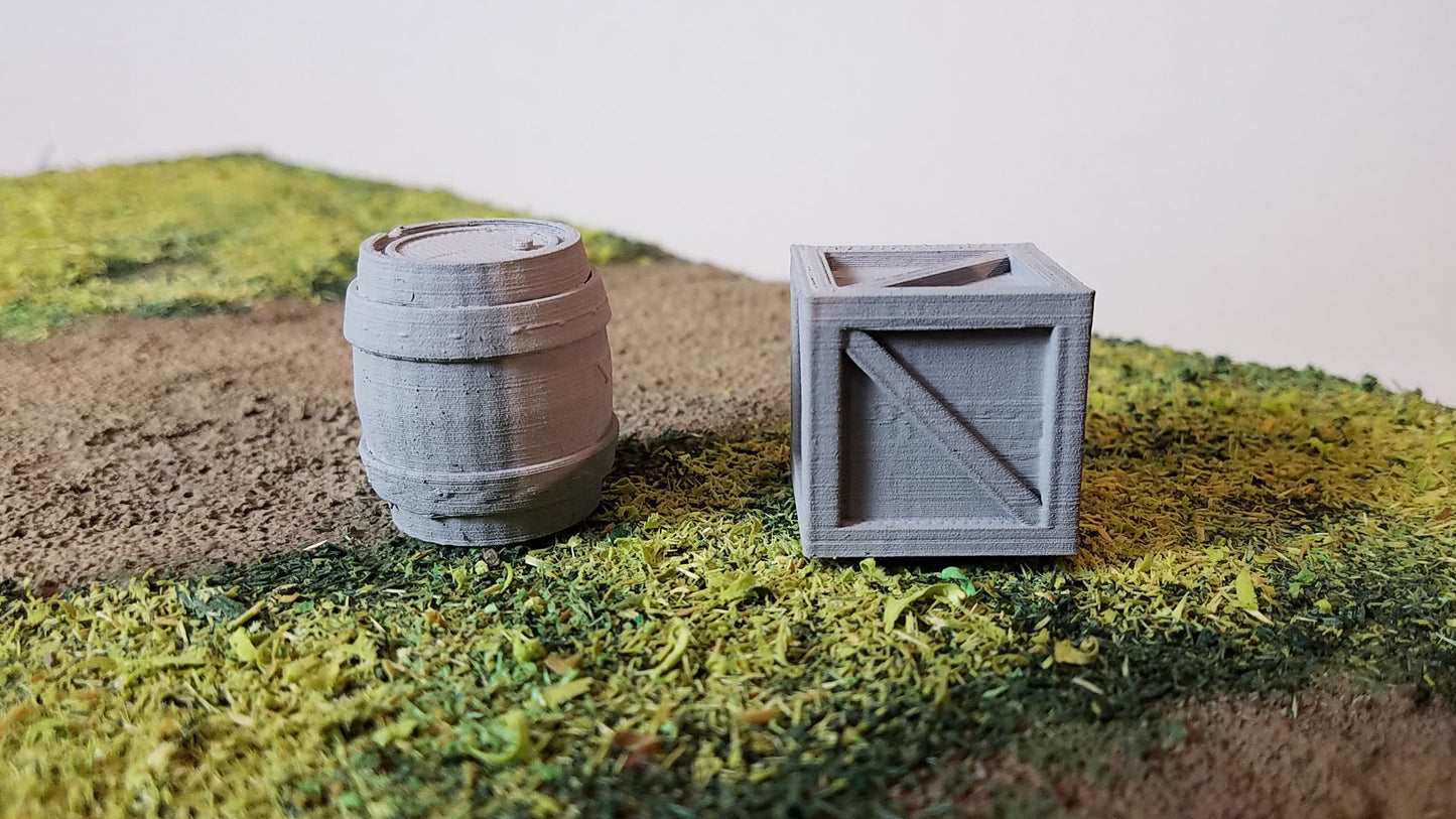 FREE - 3d Printable Crate and Barrel - Scatter Terrain (.stl file)