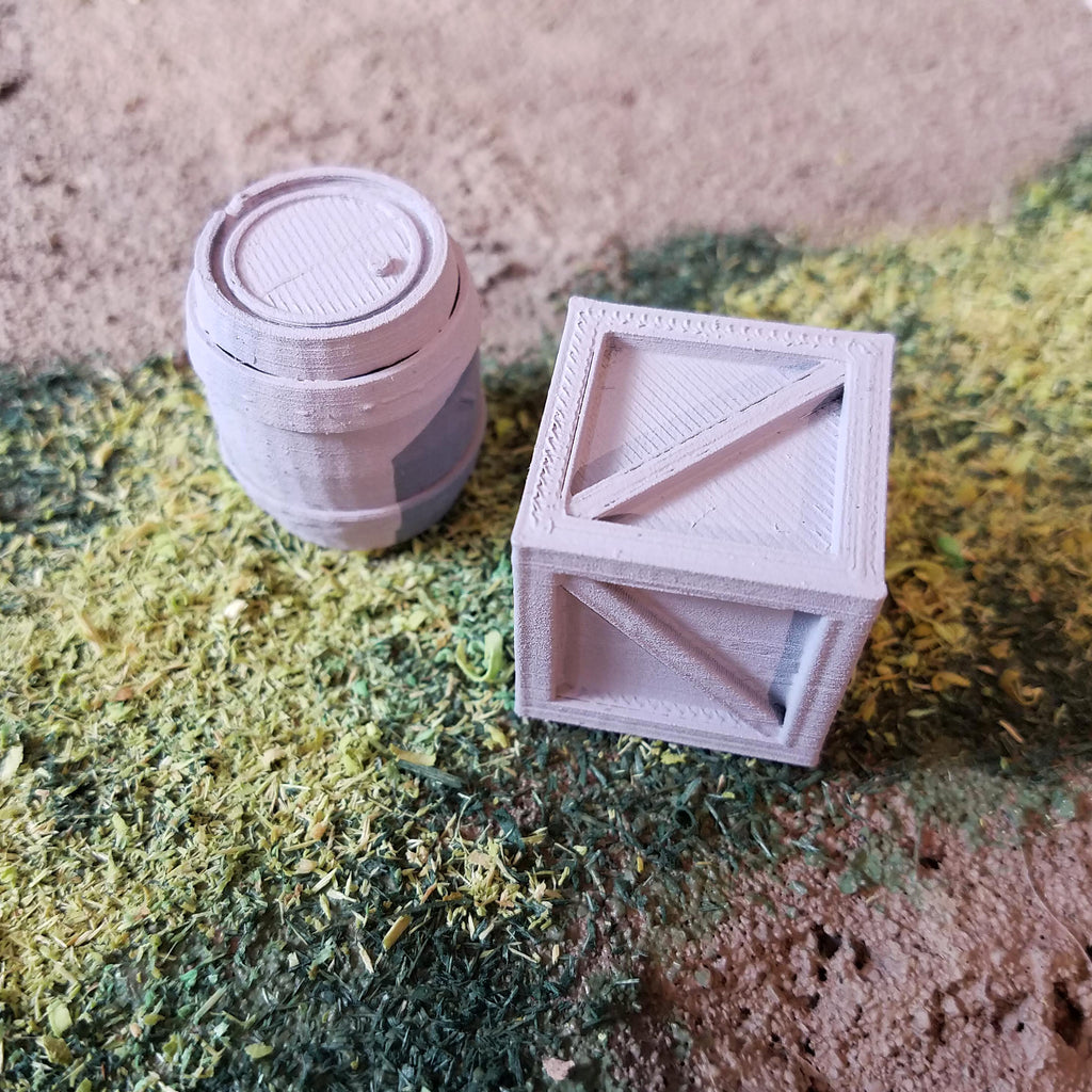 FREE - 3d Printable Crate and Barrel - Scatter Terrain (.stl file) – Xykit