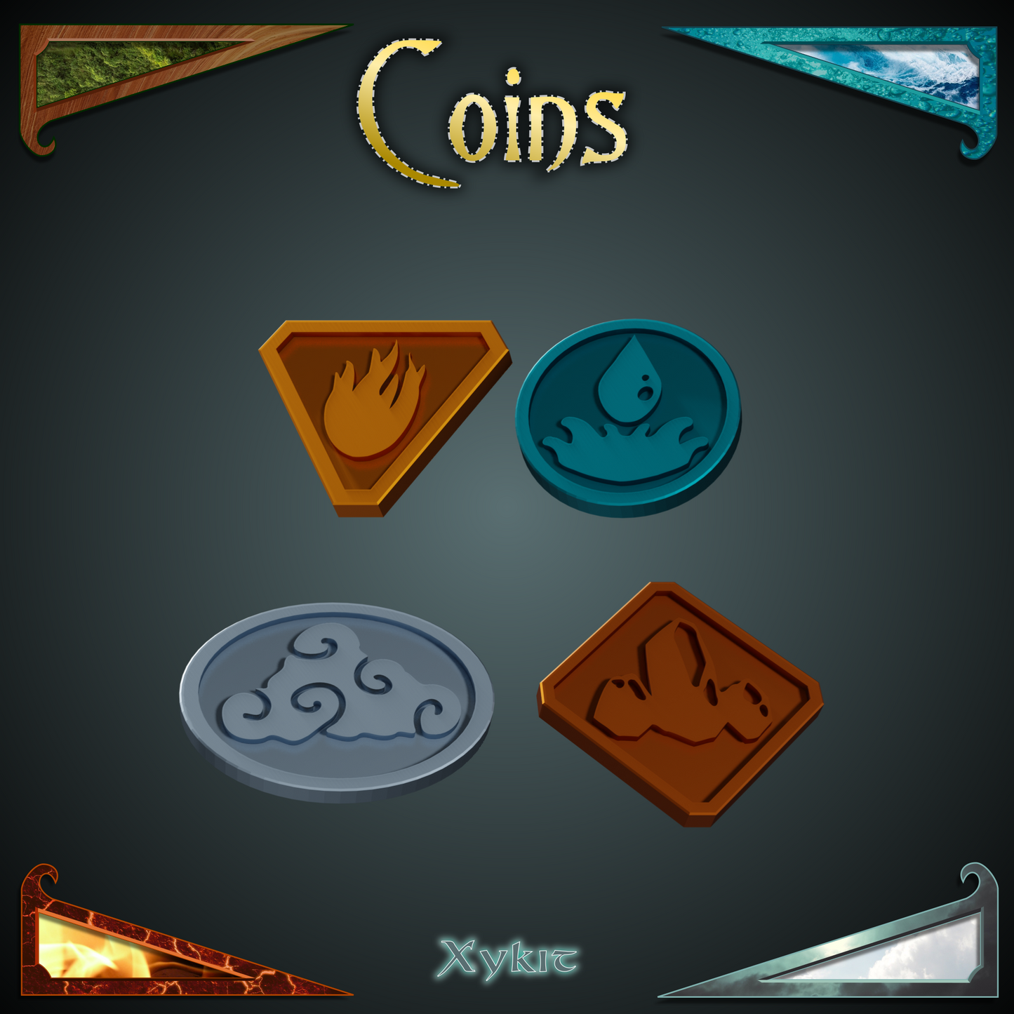 Elemental Coins - Props - 3D print files