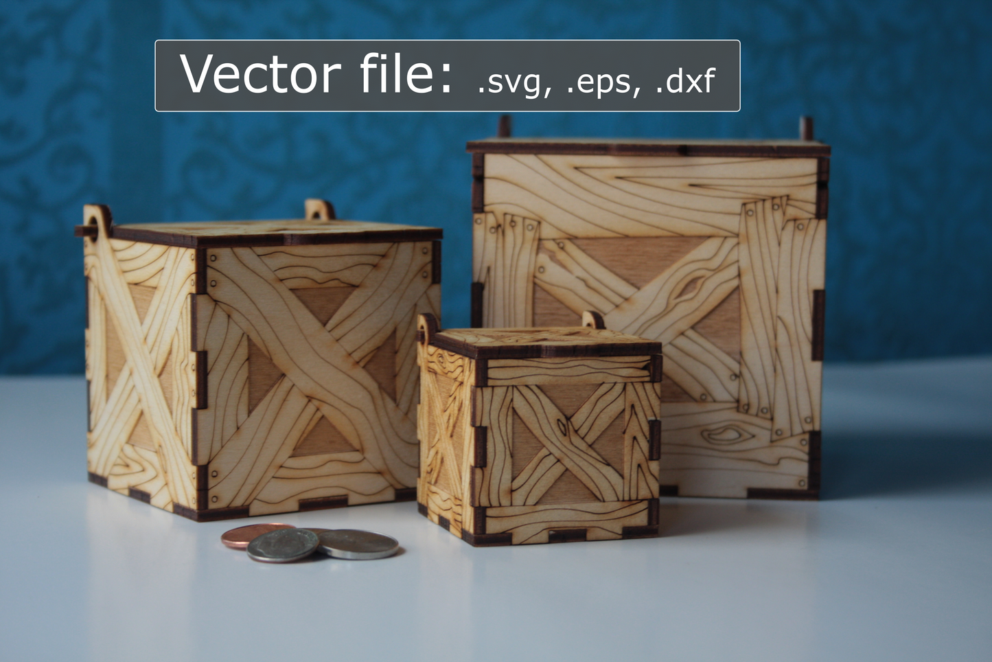 Laser Cut Crates, Set of 3: 100mm, 75mm, 50mm (Digital Download)