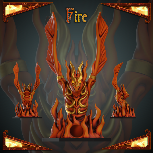 Fire Elemental - Dice Tower, Tray, Mini, + bonus Player Tile - 3D print files