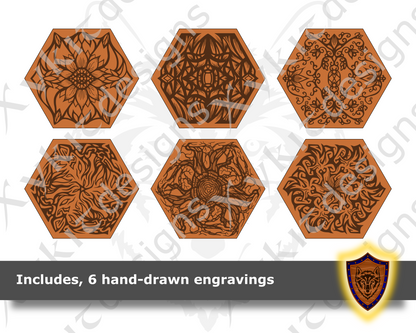 Hexagon Dice Box - with hand-drawn engravings - Vector Files (Digital Download)