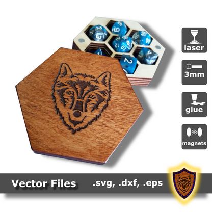 Hexagon Dice Box - with hand-drawn engravings - Vector Files (Digital Download)