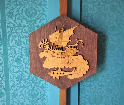Steampunk Air-Ship Wall Art - (vector files) digital download