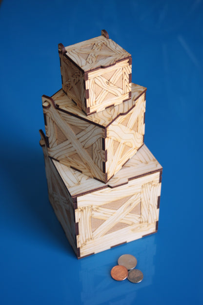 Laser Cut Crates, Set of 3: 100mm, 75mm, 50mm (Digital Download)