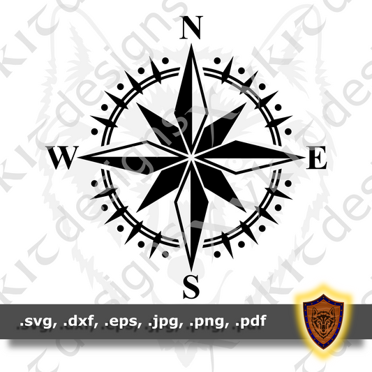 Elegant Compass Rose - Silhouette - Engraving- T-shirt SVG design (Digital Download)