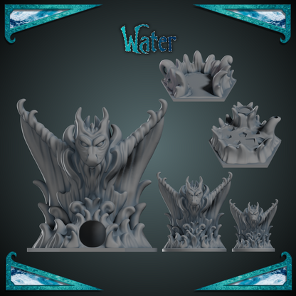 Water Elemental - Dice Tower, Tray, Mini, + bonus Player Tile - 3D print files